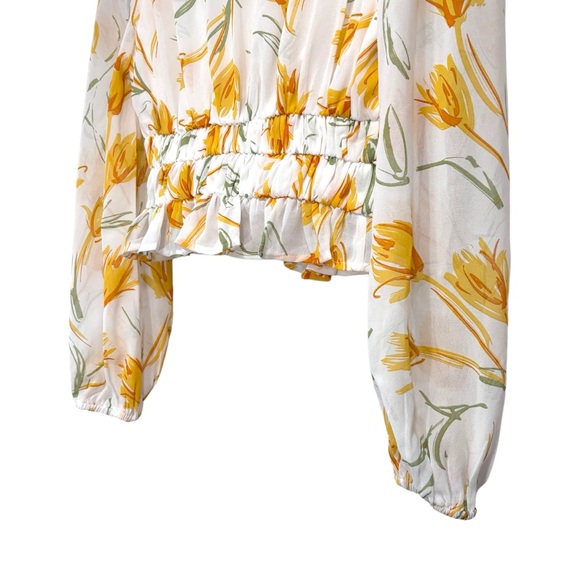 Ferne Boutique White and Yellow Floral Cropped Ruffle Women's Blouse NWT Small - Picture 8 of 9